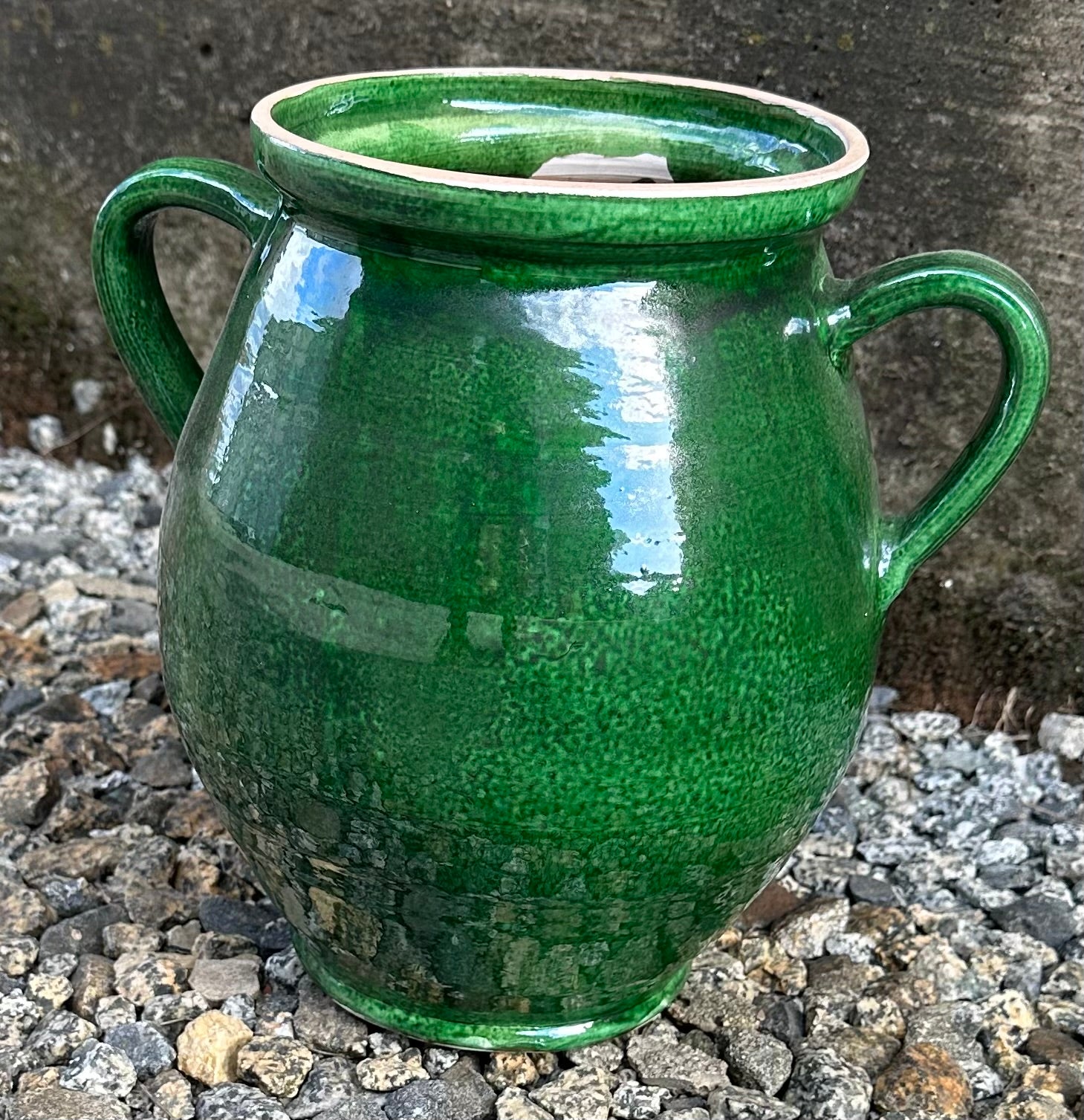 2 handle Green Hungarian ceramic pot